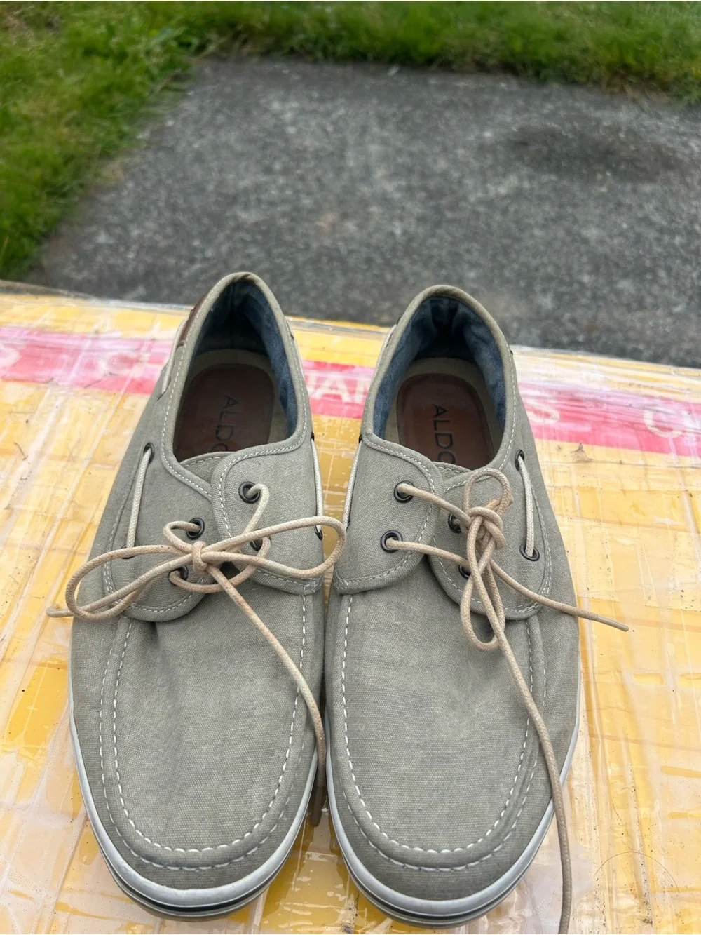 Aldo Men’s Light Gray Canvas Boat Shoes Size 10